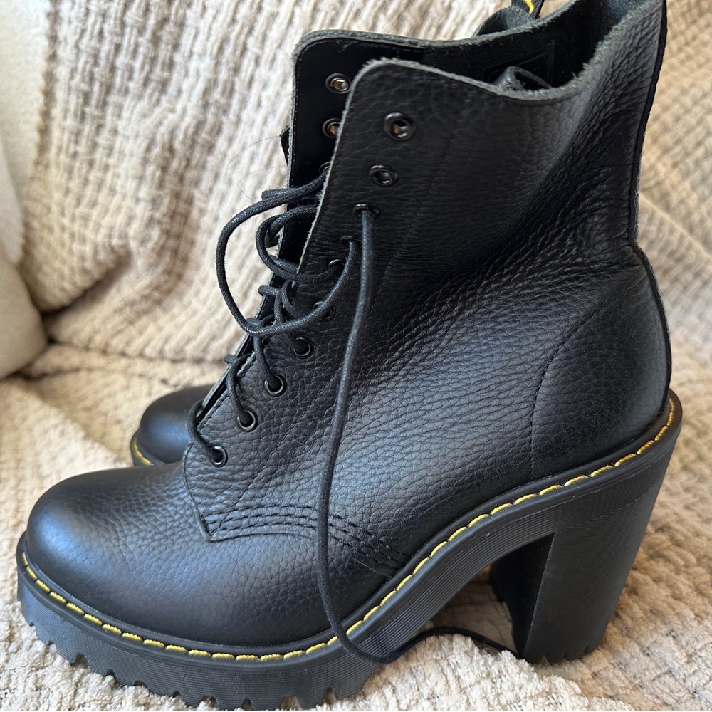 *SOLD*Dr Martens RARE Kendra Milled Nappa Black Leather Heeled Boots